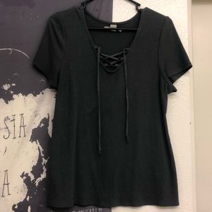 Ribbed Lace Up Tee
